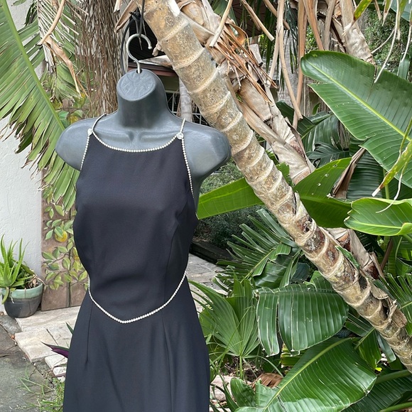 vintage alchemy rhinestone trim, drop waist backless dress - Picture 3 of 9